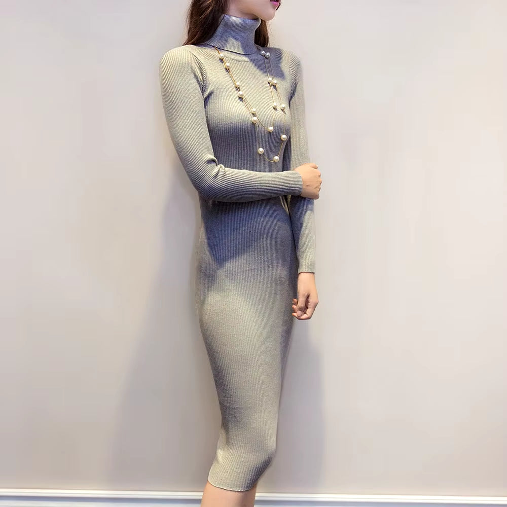 Ember Glow Knitted Turtleneck Dress