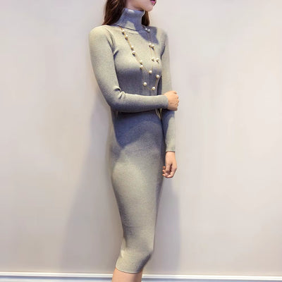 Ember Glow Knitted Turtleneck Dress