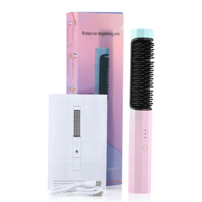 GlowBrush Pro – Wireless Hair Straightener & Curler Brush | USB Rechargeable 2-in-1 Heating Comb & Flat Iron