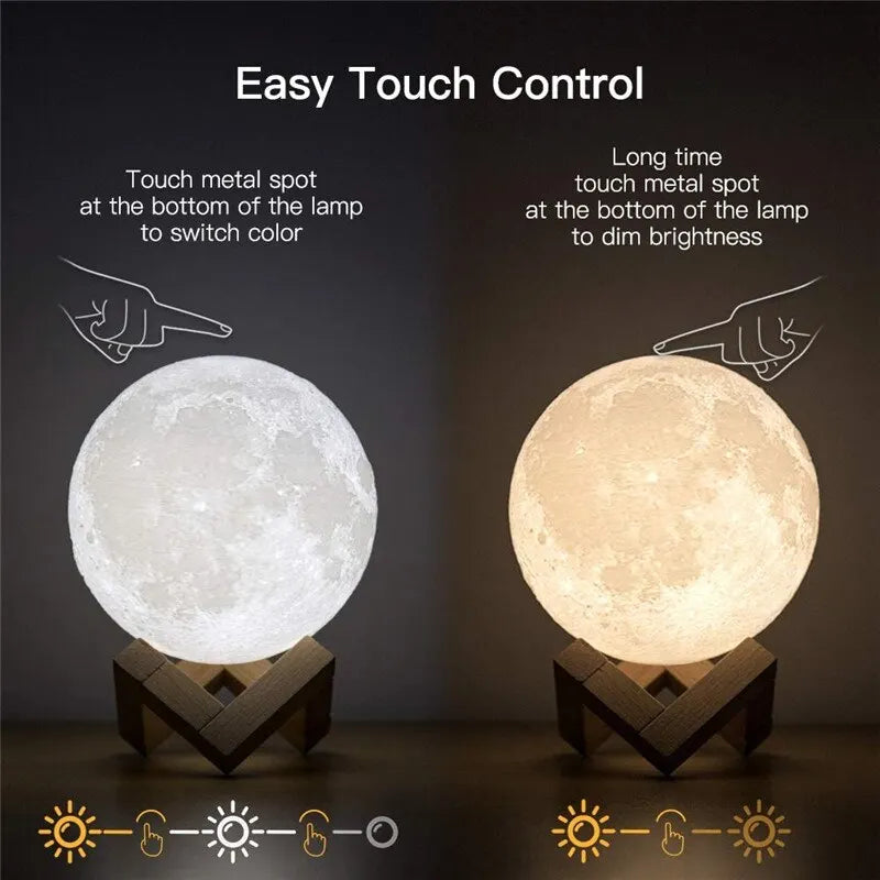 3D Print Moon Lamp – Rechargeable LED Touch Night Light