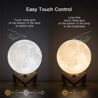 3D Print Moon Lamp – Rechargeable LED Touch Night Light