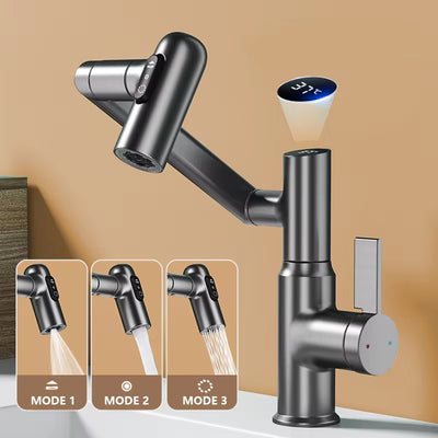 Modern LED Faucet – 360° Rotating Bathroom Sink Mixer with Temperature Display