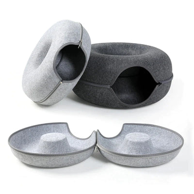 Donut Cat Bed & Tunnel Toy – Dual-Use Indoor Cat House for Play, Training & Rest