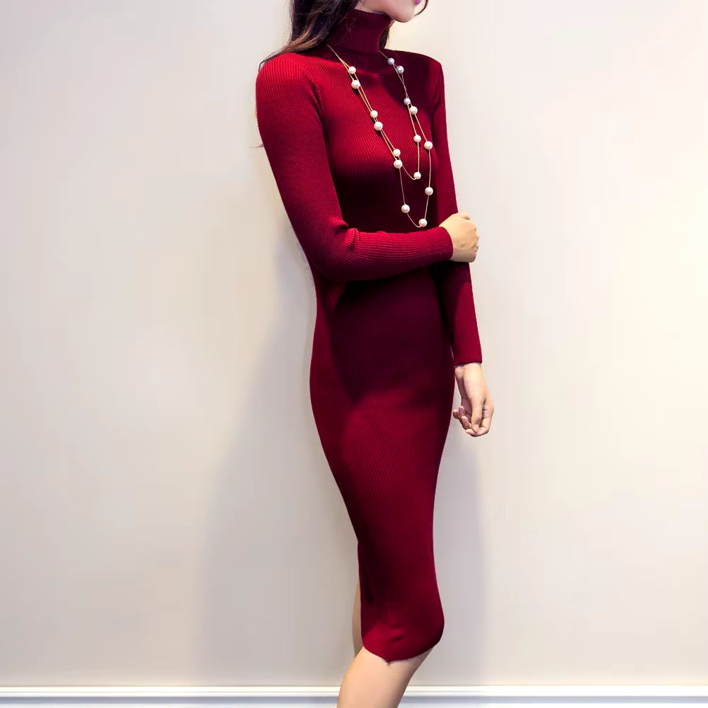 Ember Glow Knitted Turtleneck Dress