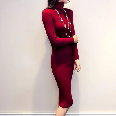 Ember Glow Knitted Turtleneck Dress