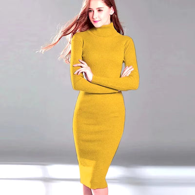 Ember Glow Knitted Turtleneck Dress
