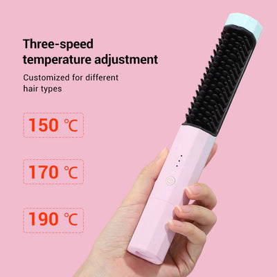 GlowBrush Pro – Wireless Hair Straightener & Curler Brush | USB Rechargeable 2-in-1 Heating Comb & Flat Iron