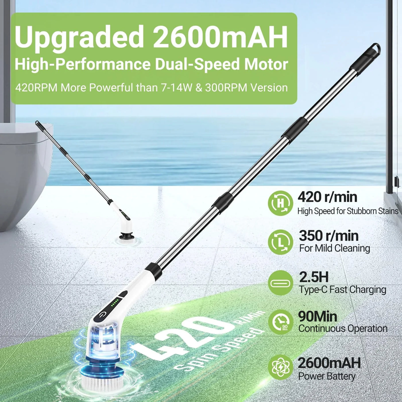 Multi-Head Electric Scrubber – Tub & Tile Cleaner
