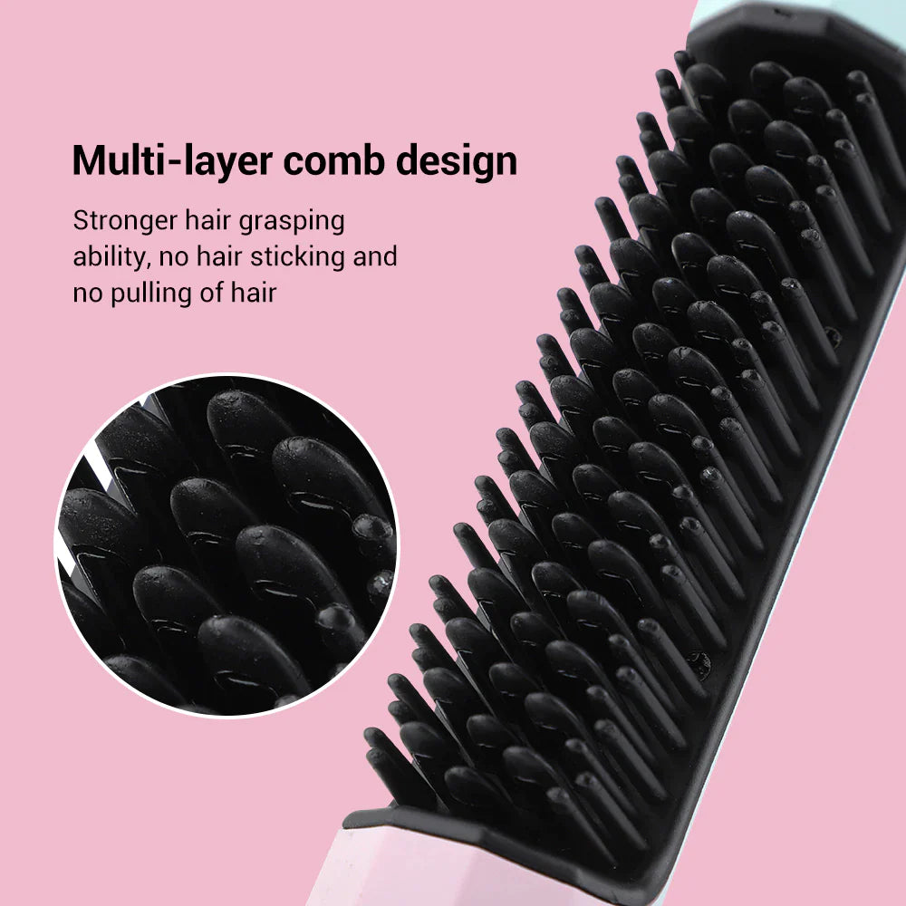GlowBrush Pro – Wireless Hair Straightener & Curler Brush | USB Rechargeable 2-in-1 Heating Comb & Flat Iron