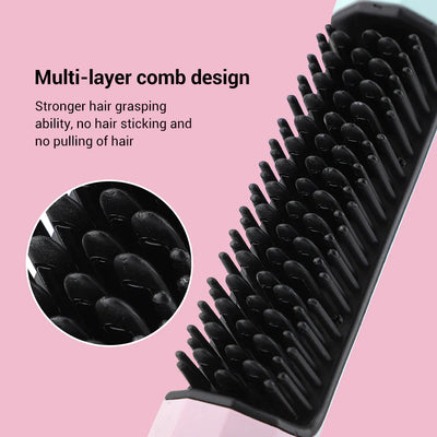 GlowBrush Pro – Wireless Hair Straightener & Curler Brush | USB Rechargeable 2-in-1 Heating Comb & Flat Iron