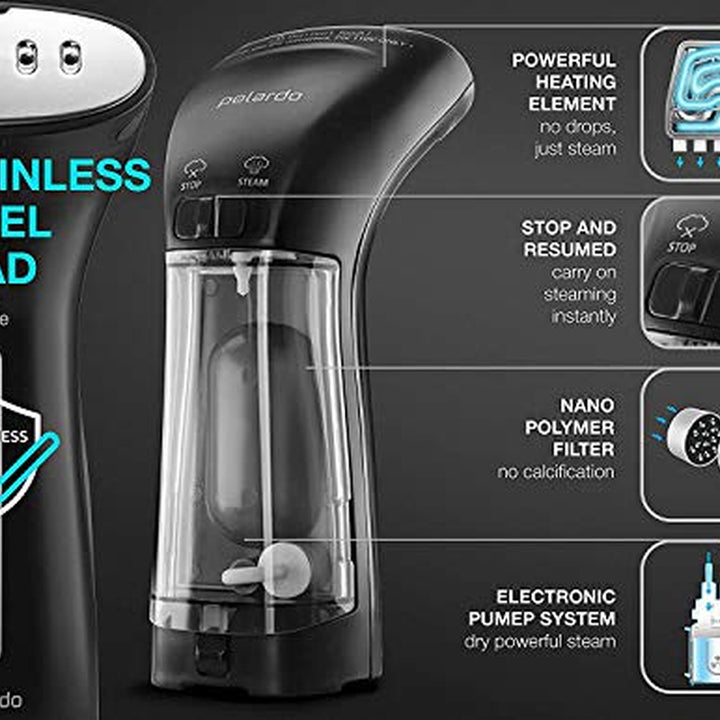 Steamer for Clothes, Hand Held Portable Travel Garment Steamer, Metal Steam Head, 25S Heat Up, Pump System, Mini Size, Handheld Steamer for Any Fabrics, No Water Spitting
