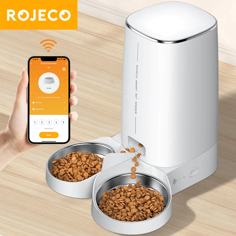 ROJECO Pet Food Dispenser – Automatic Cat & Dog Feeder with Timer & Remote Control