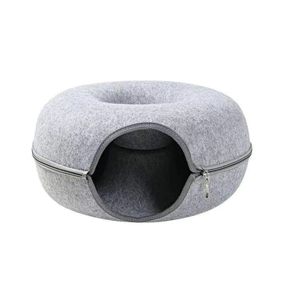 Donut Cat Bed & Tunnel Toy – Dual-Use Indoor Cat House for Play, Training & Rest