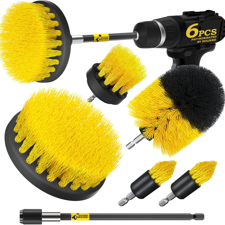 4Pack Drill Brush Power Scrubber Cleaning Brush Extended Long Attachment Set All Purpose Drill Scrub Brushes Kit for Grout, Floor, Tub, Shower, Tile, Bathroom and Kitchen Surface，Yellow