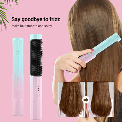 GlowBrush Pro – Wireless Hair Straightener & Curler Brush | USB Rechargeable 2-in-1 Heating Comb & Flat Iron