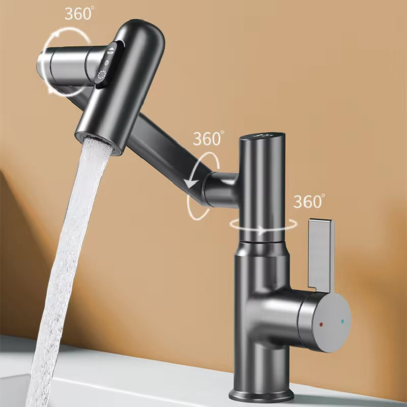 Modern LED Faucet – 360° Rotating Bathroom Sink Mixer with Temperature Display