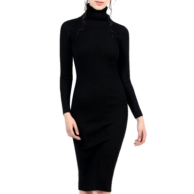 Ember Glow Knitted Turtleneck Dress