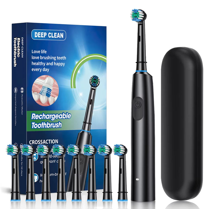 Electric Toothbrush for Adults Rechargeable Electric Toothbrush with 8 Brush Heads & Travel Case Rotary Electric Toothbrush