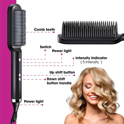 2-in-1 Hair Straightener & Curler – Ceramic Hot Comb