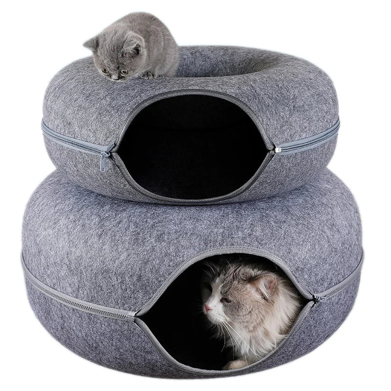 Donut Cat Bed & Tunnel Toy – Dual-Use Indoor Cat House for Play, Training & Rest