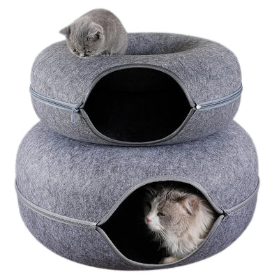 Donut Cat Bed & Tunnel Toy – Dual-Use Indoor Cat House for Play, Training & Rest