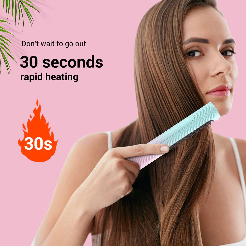 GlowBrush Pro – Wireless Hair Straightener & Curler Brush | USB Rechargeable 2-in-1 Heating Comb & Flat Iron