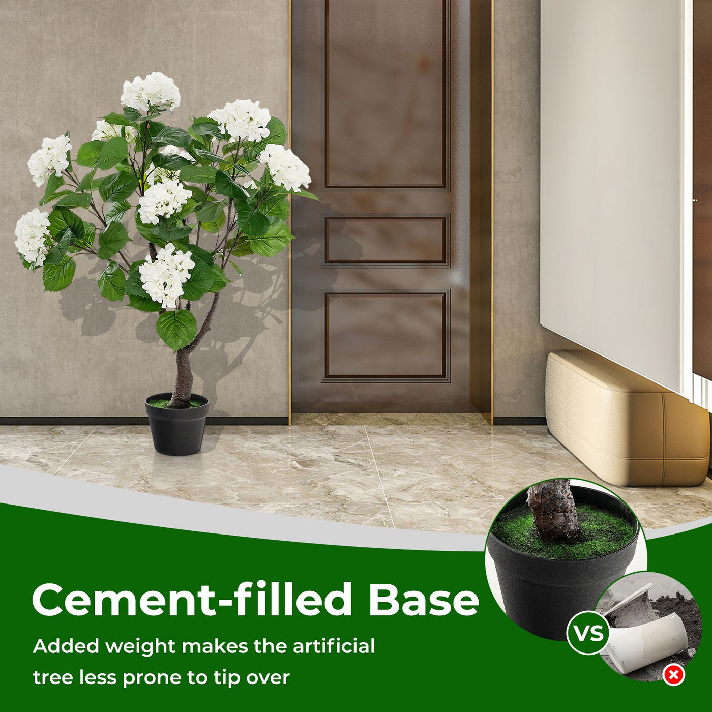 Artificial Hydrangea Tree with 11 White Flowers – Elegant Home, Office & Event Décor